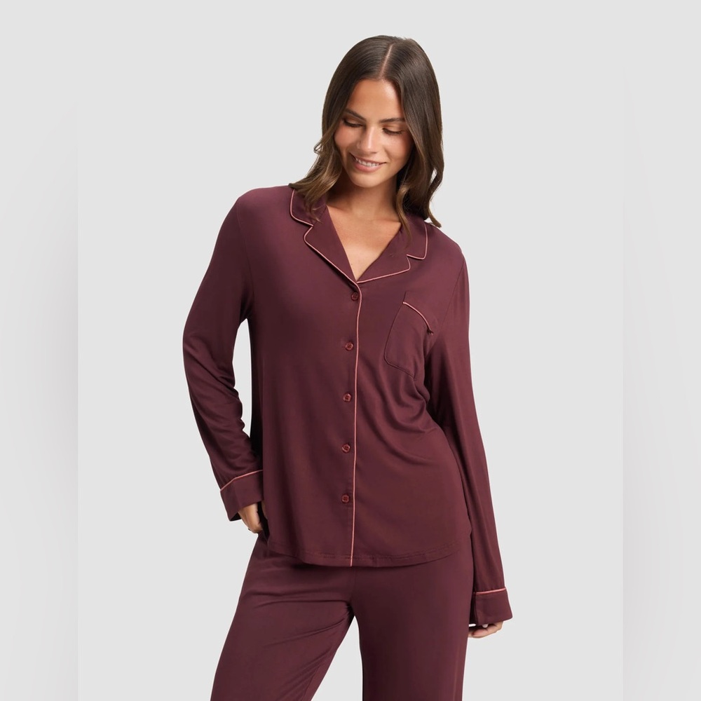 Cozy Earth Bamboo Stretch Knit Long Sleeve Set Burgundy